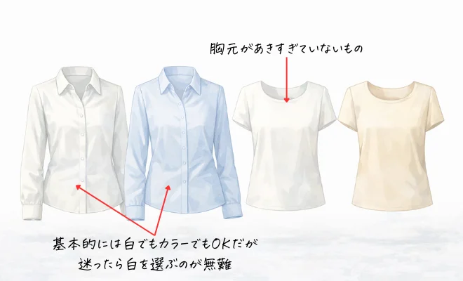 面接 スーツがない場合 40代50代女性服装画像